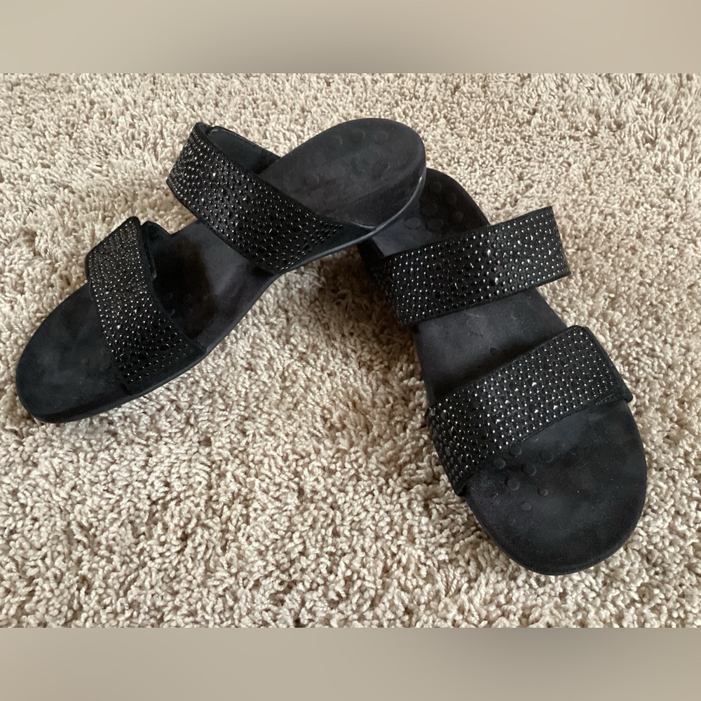 Vionic Black SAMOA Embellished Studded Orthotic Slide Sandals 10 M